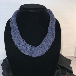 Charming Charlie Navy Blue Woven Glass Micro Bead Necklace 16”